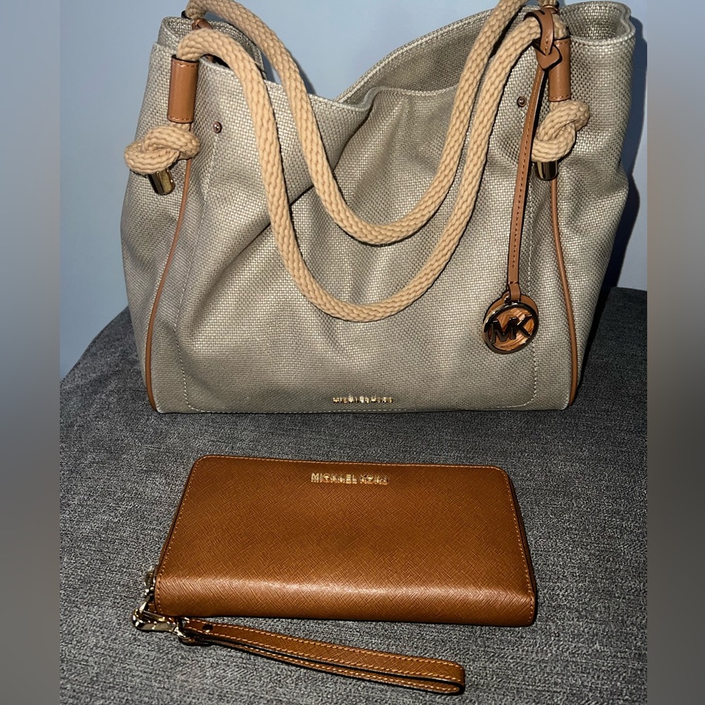 Michael Kors gold canvas shoulder bag